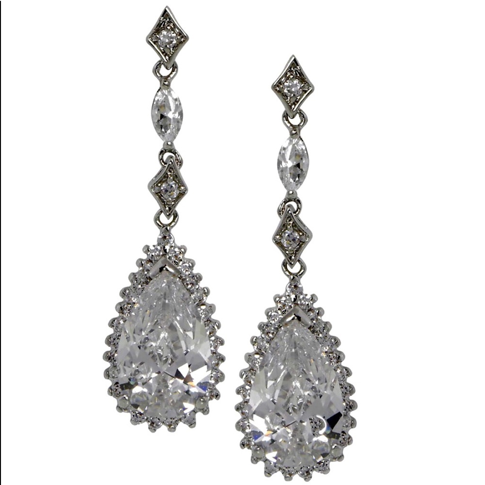 Brilliant Cubic Zirconia Pear Cut Dangle Earrings